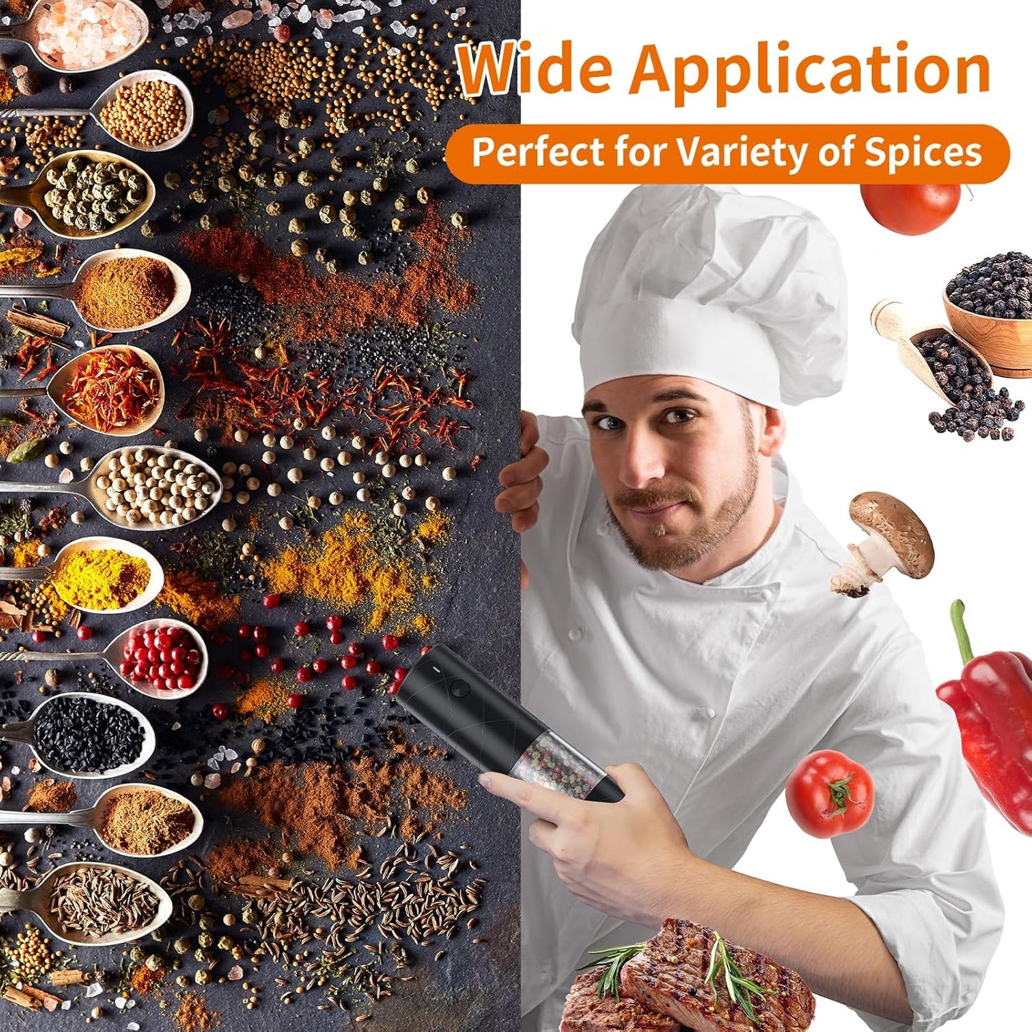 2Pack Electric Salt and Pepper Grinder Set USB Rechargeable with Warm LED Light, Adjustable Coarseness Lidaop Large Capacity Automatic Salt Pepper Mill Shakers for Kitchen, Restaurant, Outdoor, Black