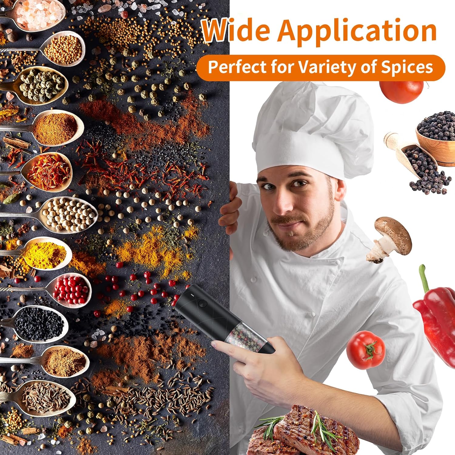 2Pack Electric Salt and Pepper Grinder Set USB Rechargeable with Warm LED Light, Adjustable Coarseness Lidaop Large Capacity Automatic Salt Pepper Mill Shakers for Kitchen, Restaurant, Outdoor, Black